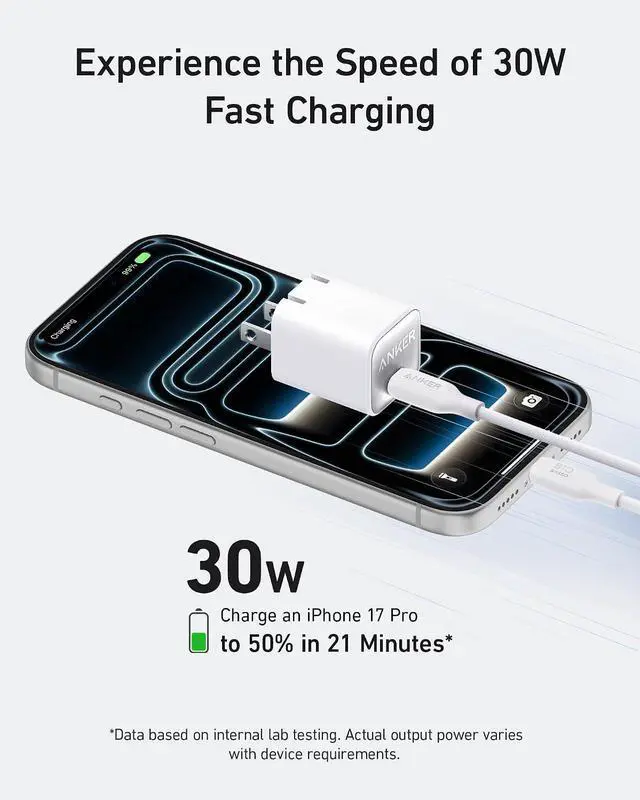 Alt view image 3 of 6 - Nano Phone Charger, USB C GaN Charger 30W, PIQ 3.0 Foldable PPS Fast Charger USB C for iPhone 17 / 16 and more series, Galaxy, iPad, Compatible with MagSafe