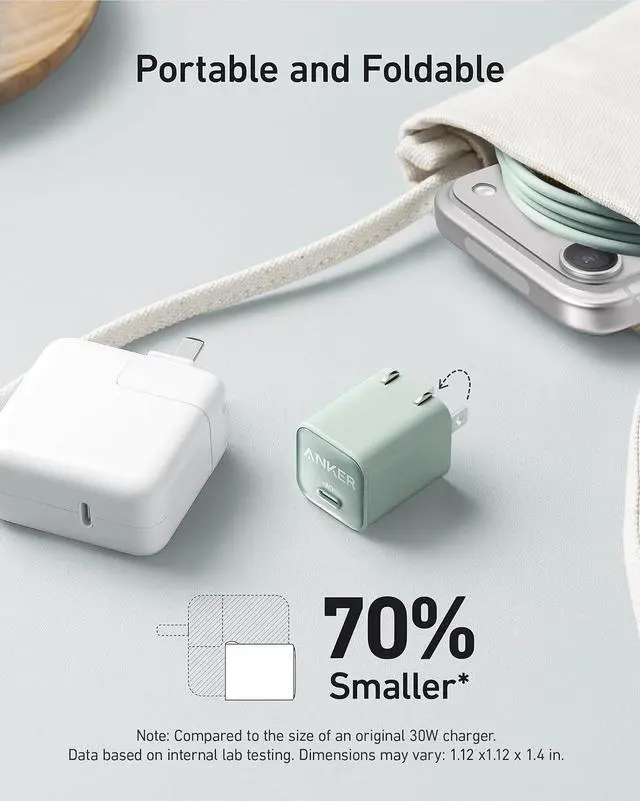Alt view image 4 of 6 - Nano Phone Charger, USB C GaN Charger 30W, PIQ 3.0 Foldable PPS Fast Charger USB C for iPhone 17 / 16 and more series, Galaxy, iPad, Compatible with MagSafe