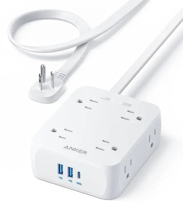 Main image of Power Strip with 2000J Surge Protector, Flat Plug Extension Cord with Multiple Outlets, 8 AC, 2 USB A & 1 USB C Port for 20W, 10ft Outlet Extender, Dorm Room Essentials, Home Office, TUV Listed