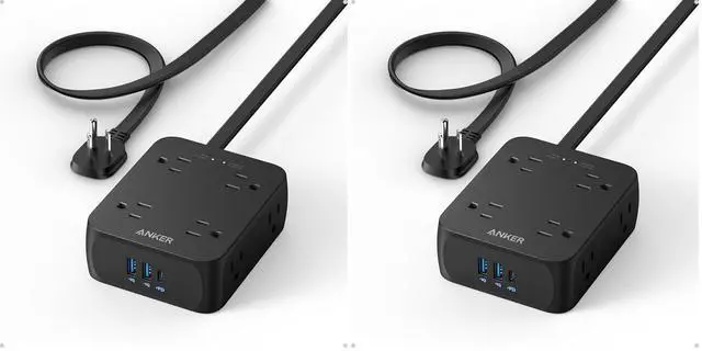 Main image of Surge Protector Flat Plug Power Strip 2000J, 10ft Thin Extension Cord, 8 Outlets,2 USB A and 1 USB C Port,20W for iPhone15,Wall Mount,Compact for Home,Office,Room,TUV Listed (Pack of 2)