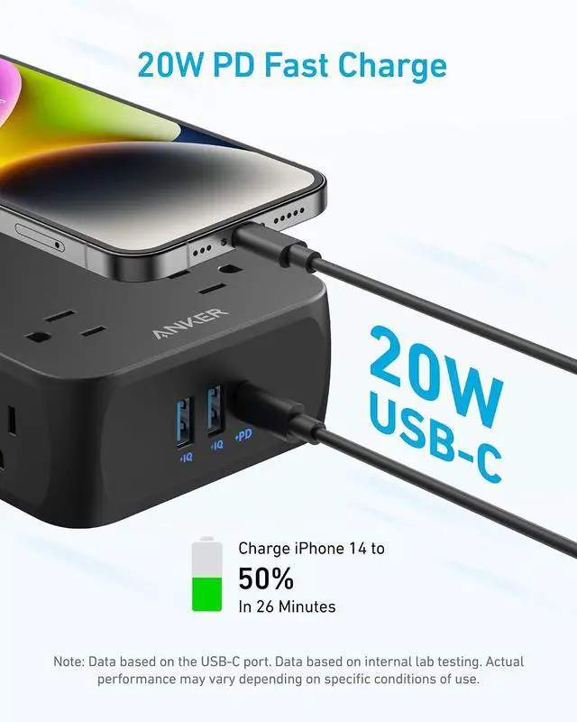 Alt view image 3 of 7 - Power Strip with 2000J Surge Protector, Flat Plug Extension Cord with Multiple Outlets, 8 AC, 2 USB A & 1 USB C Port for 20W, 10ft Outlet Extender, Dorm Room Essentials, Home Office, TUV Listed