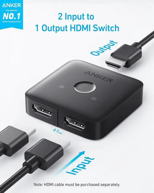 Alt view image 2 of 6 - HDMI Switch, 4K@60Hz HDMI Switcher, 2 in 1 Out with Smooth Finish, Supports HDR, 3D, Dolby, Compatible with Laptops, PC, Xbox Series, PS5 / PS4, Projector, and More