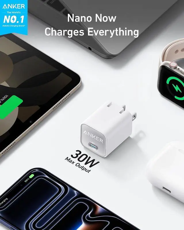 Alt view image 2 of 6 - Nano Phone Charger, USB C GaN Charger 30W, PIQ 3.0 Foldable PPS Fast Charger USB C for iPhone 17 / 16 and more series, Galaxy, iPad, Compatible with MagSafe