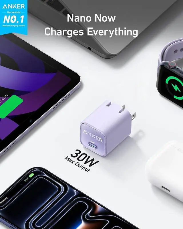 Alt view image 2 of 7 - Nano Phone Charger, USB C GaN Charger 30W, PIQ 3.0 Foldable PPS Fast Charger USB C for iPhone 17/16 and More Series, Galaxy, iPad, Compatible with MagSafe