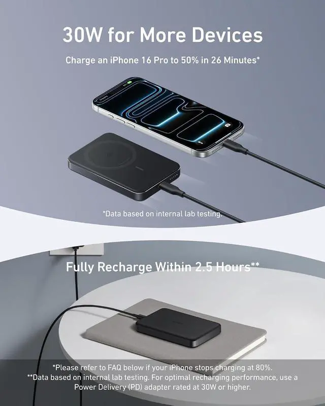 Alt view image 6 of 6 - MagGo Power Bank, Slim 10,000mAh Magnetic Battery Pack, Qi2 Certified 15W Ultra-Fast MagSafe Compatible Portable Charger, Ergonomic Design, for iPhone17/16/15/14 Series, and More