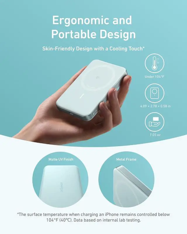 Alt view image 4 of 6 - MagGo Power Bank, Slim 10,000mAh Magnetic Battery Pack, Qi2 Certified 15W Ultra-Fast MagSafe Compatible Portable Charger, Ergonomic Design, for iPhone17/16/15/14 Series, and More