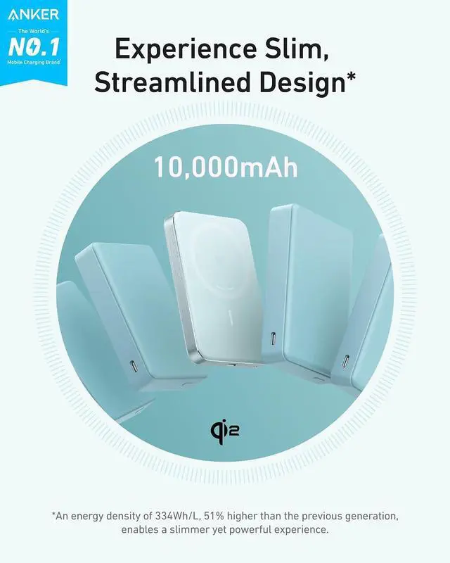 Alt view image 2 of 6 - MagGo Power Bank, Slim 10,000mAh Magnetic Battery Pack, Qi2 Certified 15W Ultra-Fast MagSafe Compatible Portable Charger, Ergonomic Design, for iPhone17/16/15/14 Series, and More