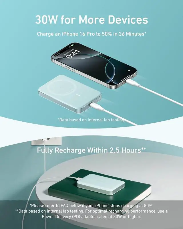 Alt view image 6 of 6 - MagGo Power Bank, Slim 10,000mAh Magnetic Battery Pack, Qi2 Certified 15W Ultra-Fast MagSafe Compatible Portable Charger, Ergonomic Design, for iPhone17/16/15/14 Series, and More