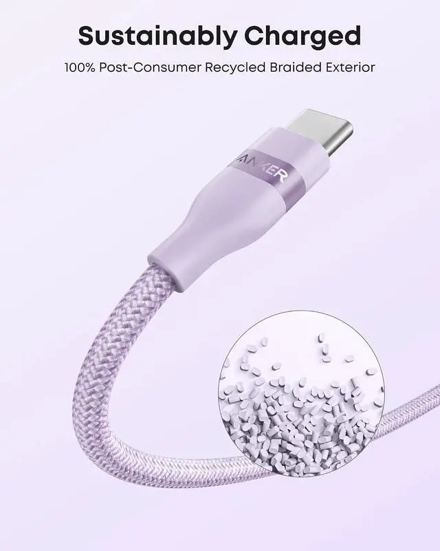 Alt view image 5 of 7 - Car Carplay Cable for iPhone 17 16 Pro Max Plus, Upcycled Braided USB A to USB C Car Charger Cord for Samsung Note20 and More (6FT,Violet)