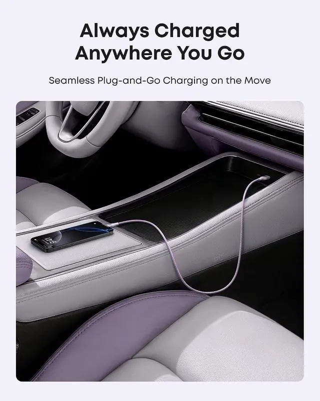 Alt view image 6 of 7 - Car Carplay Cable for iPhone 17 16 Pro Max Plus, Upcycled Braided USB A to USB C Car Charger Cord for Samsung Note20 and More (6FT,Violet)