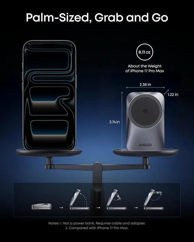 Alt view image 5 of 6 - Prime Foldable MagSafe Charger, 25W Qi2.2-Certified Palm-Sized Travel-Ready 3-in-1 Charging Station, AirCool Wireless Charger, for iPhone 17, Apple Watch, AirPods (Non-Battery, with Adapter)