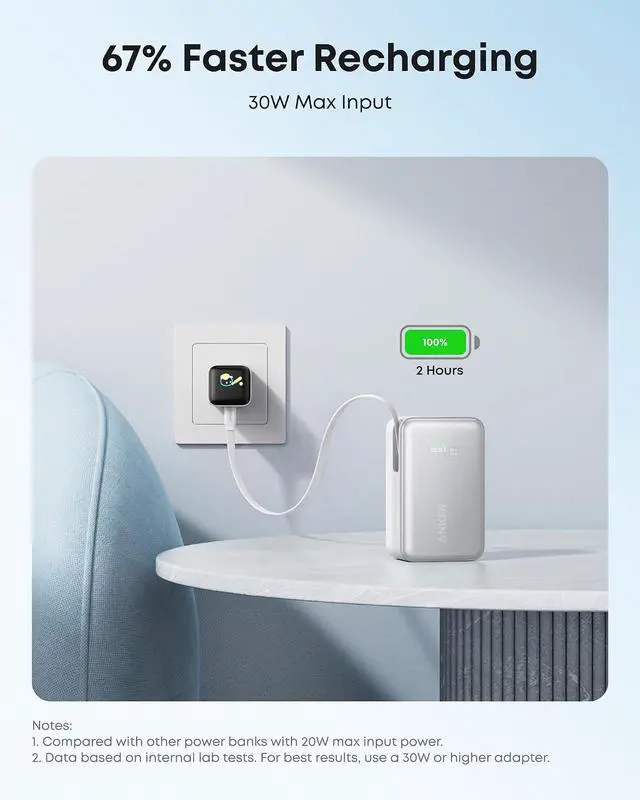 Alt view image 7 of 7 - Nano Portable Charger, 45W 10000mAh with 2.3 ft Retractable Cable, Compact Power Bank, Travel Essential Phone Battery Pack for iPhone 17/16 Series, iPad, Galaxy, Pixel, and More