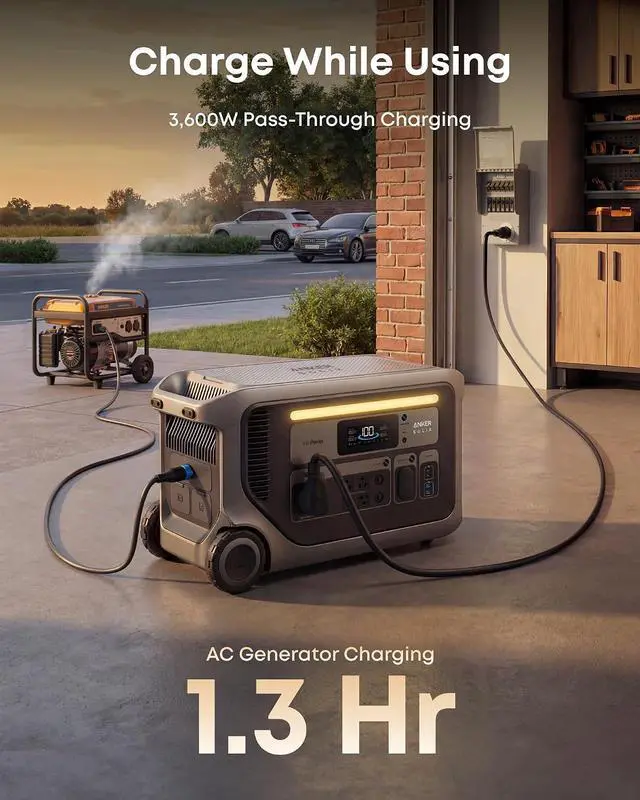 Alt view image 3 of 7 - SOLIX F3000 Portable Power Station with 400W Solar Panel, 3,072Wh,6,000W Recharging, Solar Generator for Home Use, Expandable to 24kWh, For Outages, Camping, RVs, and Emergencies