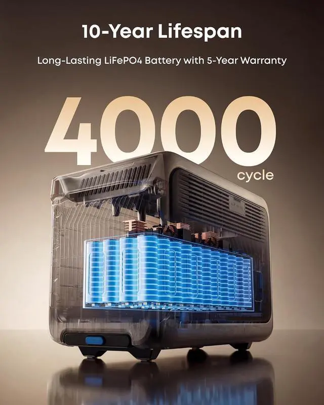 Alt view image 6 of 7 - SOLIX F3000 Portable Power Station with 400W Solar Panel, 3,072Wh,6,000W Recharging, Solar Generator for Home Use, Expandable to 24kWh, For Outages, Camping, RVs, and Emergencies