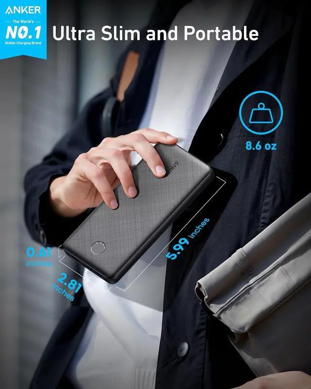 Alt view image 2 of 7 - Power Bank(PowerCore 10K), Compact Travel-Ready 10,000mAh Battery Pack with PowerIQ Charging Technology, 5V/3A High-Speed Charging for iPhone, iPad,and More (1, Black)