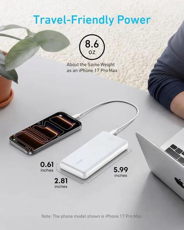 Alt view image 6 of 7 - Power Bank(PowerCore 10K), Compact Travel-Ready 10,000mAh Battery Pack with PowerIQ Charging Technology, 5V/3A High-Speed Charging for iPhone, iPad,and More (1, White)