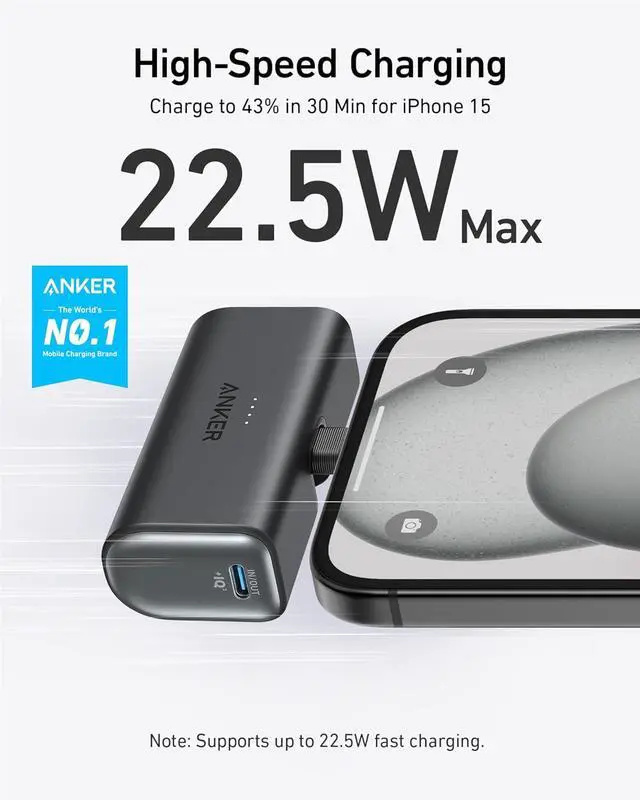 Alt view image 2 of 6 - Portable Charger, Nano Power Bank with Built-in USB C Connector, 5,000mAh Portable Charger 22.5W, for iPhone 17/16/15 Series, Samsung S22/23 Series, iPad Pro/Air, AirPods, and More
