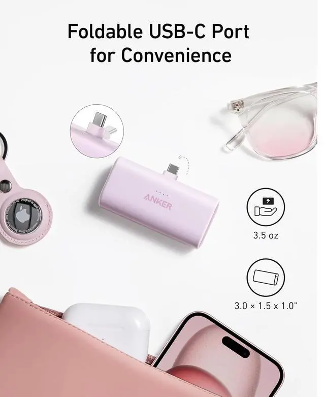 Alt view image 3 of 6 - Portable Charger, Nano Power Bank with Built-in USB C Connector, 5,000mAh Portable Charger 22.5W, for iPhone 17/16/15 Series, Samsung S22/23 Series, iPad Pro/Air, AirPods, and More