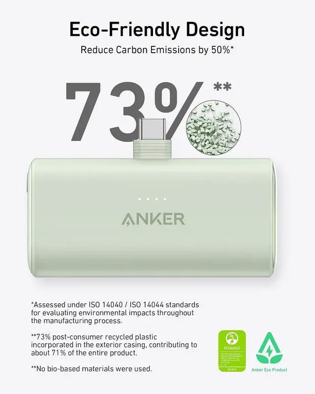 Alt view image 6 of 6 - Portable Charger, Nano Power Bank with Built-in USB C Connector, 5,000mAh Portable Charger 22.5W, for iPhone 17/16/15 Series, Samsung S22/23 Series, iPad Pro/Air, AirPods, and More
