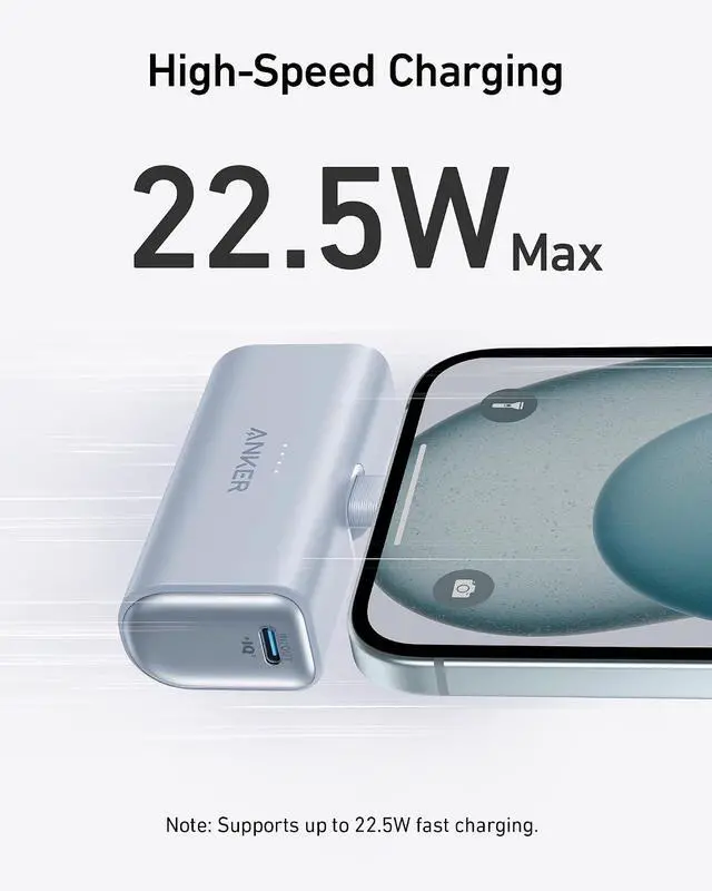 Alt view image 2 of 7 - Portable Charger, Nano Power Bank with Built-in USB C Connector, 5,000mAh Portable Charger 22.5W, for iPhone 17/16/15 Series, Samsung S22/23 Series, iPad Pro/Air, AirPods, and More