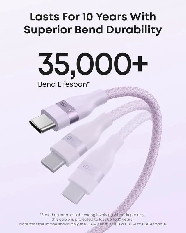Alt view image 4 of 7 - Car Carplay Cable for iPhone 17 16 Pro Max Plus, Upcycled Braided USB A to USB C Car Charger Cord for Samsung Note20 and More (6FT,Violet)