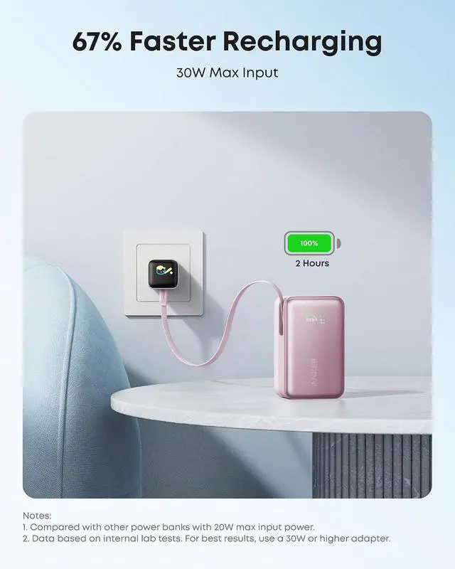 Alt view image 7 of 7 - Nano Portable Charger, 45W 10000mAh with 2.3 ft Retractable Cable, Compact Power Bank, Travel Essential Phone Battery Pack for iPhone 17/16 Series, iPad, Galaxy, Pixel, and More