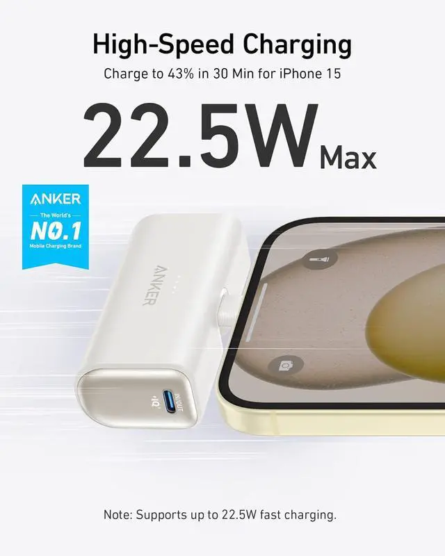 Alt view image 2 of 7 - Portable Charger, Nano Power Bank with Built-in USB C Connector, 5,000mAh Portable Charger 22.5W, for iPhone 17/16/15 Series, Samsung S22/23 Series, iPad Pro/Air, AirPods, and More