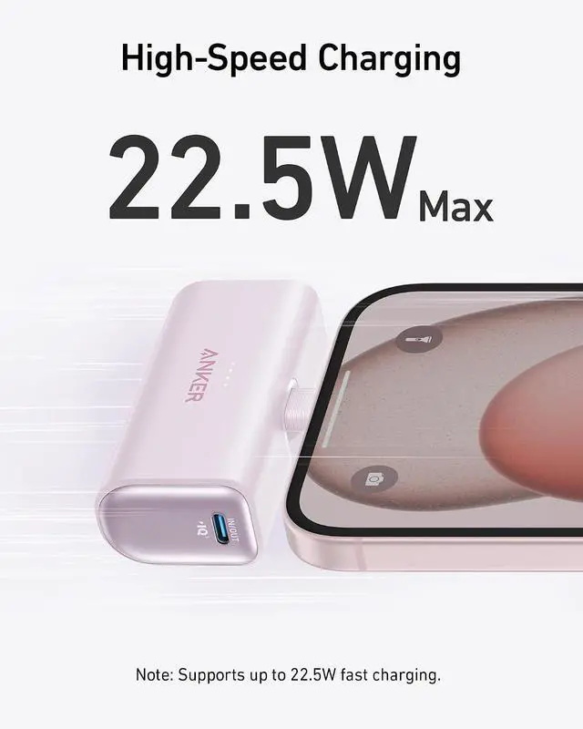 Alt view image 2 of 6 - Portable Charger, Nano Power Bank with Built-in USB C Connector, 5,000mAh Portable Charger 22.5W, for iPhone 17/16/15 Series, Samsung S22/23 Series, iPad Pro/Air, AirPods, and More