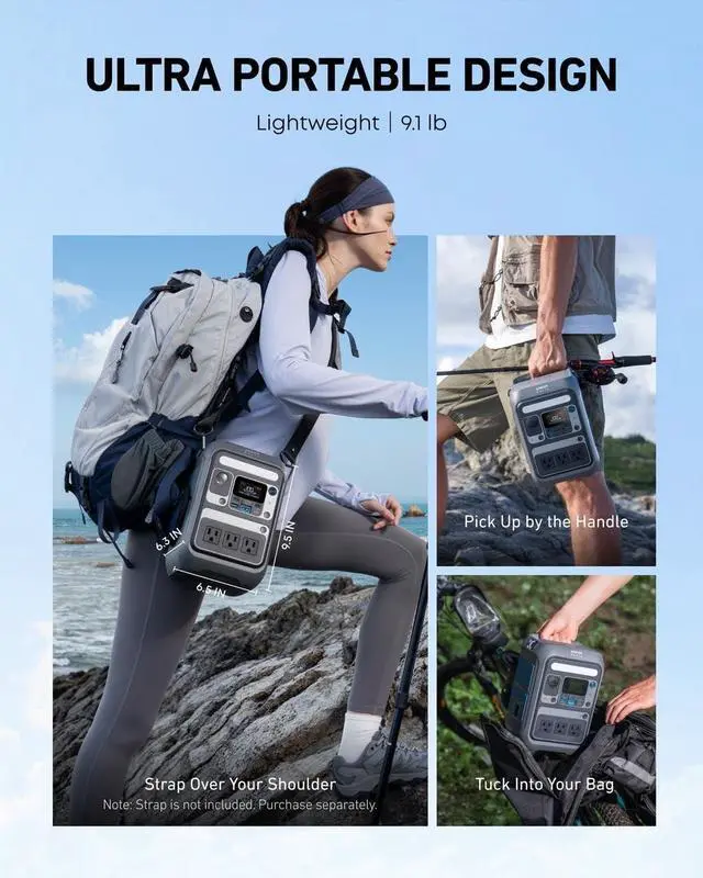 Alt view image 4 of 7 - Solar Generator SOLIX C300 with Protective Bag, 288Wh Portable Power Station, 300W (600W Surge), LiFePO4 Battery, 140W Two-Way Fast Charging, for Outdoor Camping, Traveling, and Emergencies