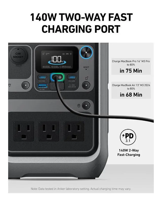 Alt view image 6 of 7 - Solar Generator SOLIX C300 with Protective Bag, 288Wh Portable Power Station, 300W (600W Surge), LiFePO4 Battery, 140W Two-Way Fast Charging, for Outdoor Camping, Traveling, and Emergencies