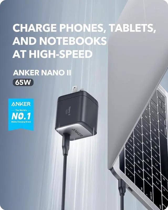 Alt view image 2 of 7 - Nano USB C Charger,65W GaN II PPS Fast Compact Foldable Charger for MacBook Pro, Galaxy, Dell, iPhone 17/16, iPad Pro, and More