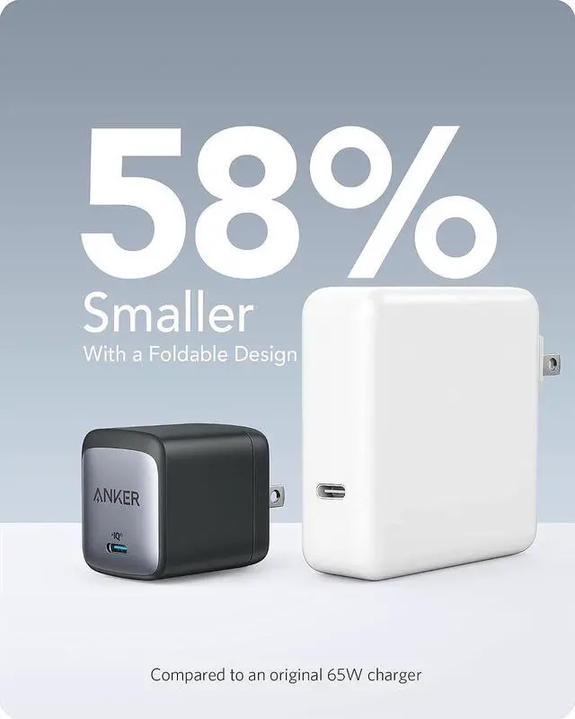 Alt view image 4 of 7 - Nano USB C Charger,65W GaN II PPS Fast Compact Foldable Charger for MacBook Pro, Galaxy, Dell, iPhone 17/16, iPad Pro, and More