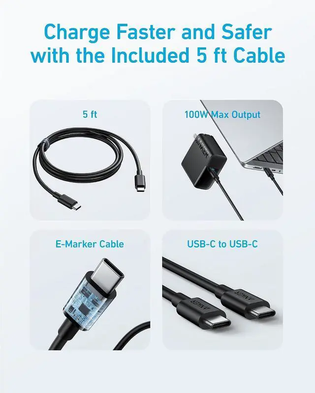 Alt view image 6 of 7 - Laptop Charger, Compact and Foldable 100W USB C Charger for MacBook Air, Samsung Galaxy, iPhone 17/16 Series, iPad Pro, and More(5FT USB C Cable Included)