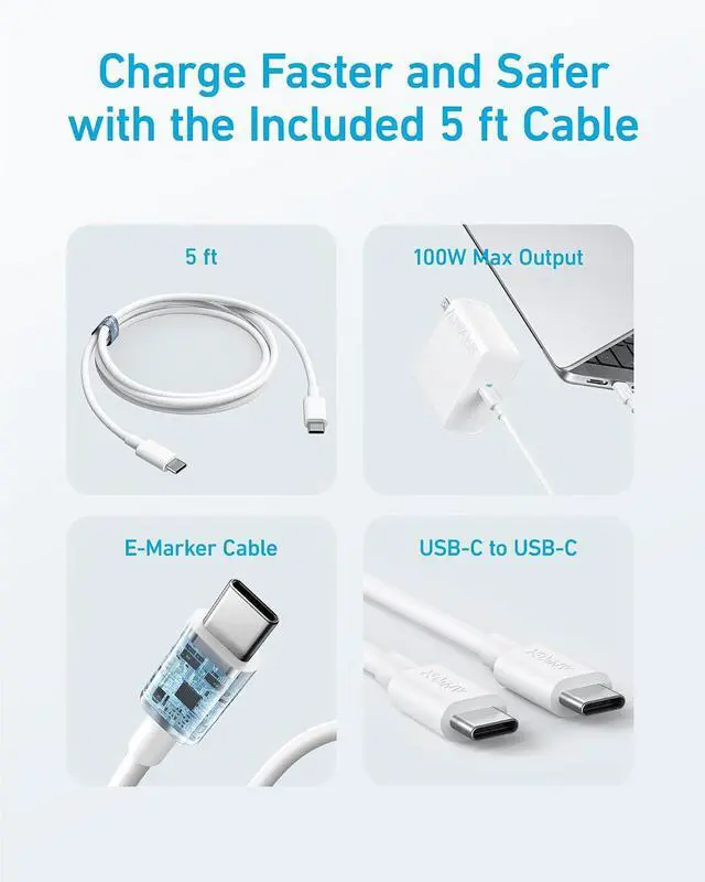 Alt view image 5 of 7 - Laptop Charger, Compact and Foldable 100W USB C Charger for MacBook Air, Samsung Galaxy, iPhone 17/16 Series, iPad Pro, and More(5FT USB C Cable Included)