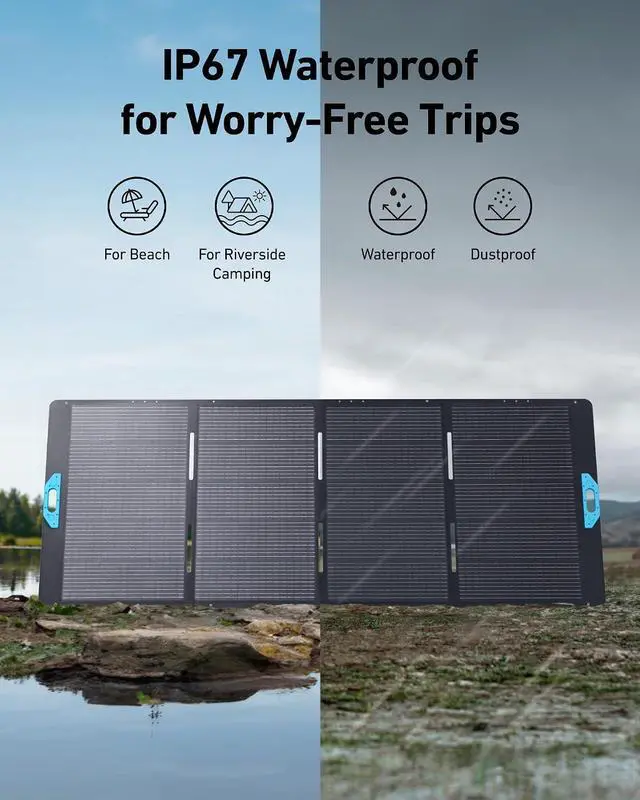 Alt view image 4 of 6 - SOLIX PS400 Solar Panel with Adjustable Kickstand, 400W Foldable Portable Solar Charger, IP67 Waterproof, Smart Sunlight Alignment, for Camping, RVs, and Blackouts