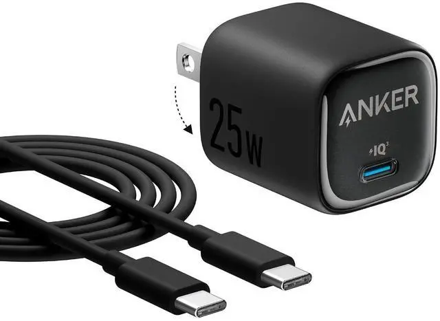 Main image of 25W USB C Charger Block, Compact and Foldable Type C Charger, Supports PPS Fast Charging for Galaxy S24/Z Fold/Z Flip/Tab, iPhone 17/16 Series, iPad (Black, 1pack with Cable)