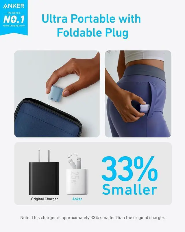 Alt view image 3 of 5 - 25W USB C Charger Block, Compact and Foldable Type C Charger, Supports PPS Fast Charging for Galaxy S24/Z Fold/Z Flip/Tab, iPhone 17/16 Series, iPad (Blue)