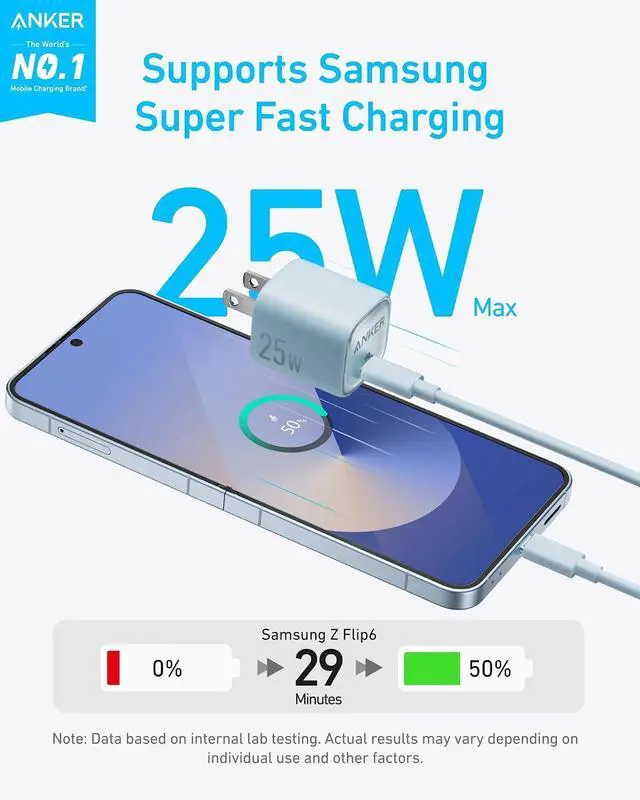 Alt view image 2 of 5 - 25W USB C Charger Block, Compact and Foldable Type C Charger, Supports PPS Fast Charging for Galaxy S24/Z Fold/Z Flip/Tab, iPhone 17/16 Series, iPad (Blue)