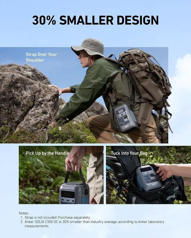 Alt view image 6 of 7 - SOLIX C300 DC Power Bank Station, Outdoor 288Wh Portable Power Station, LiFePO4 Battery, 300W Solar Generator, for Camping, Traveling, and Emergencies (No Wall Charger Included)