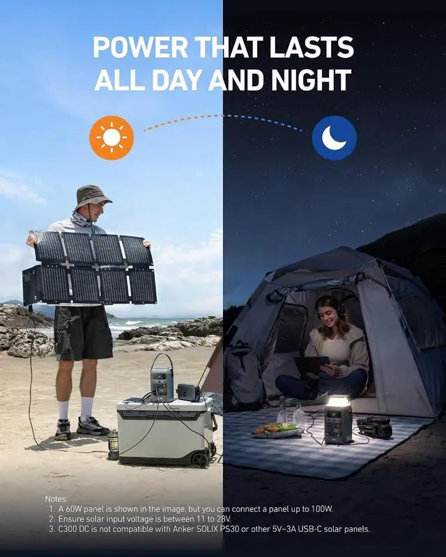 Alt view image 7 of 7 - SOLIX C300 DC Power Bank Station, Outdoor 288Wh Portable Power Station, LiFePO4 Battery, 300W Solar Generator, for Camping, Traveling, and Emergencies (No Wall Charger Included)