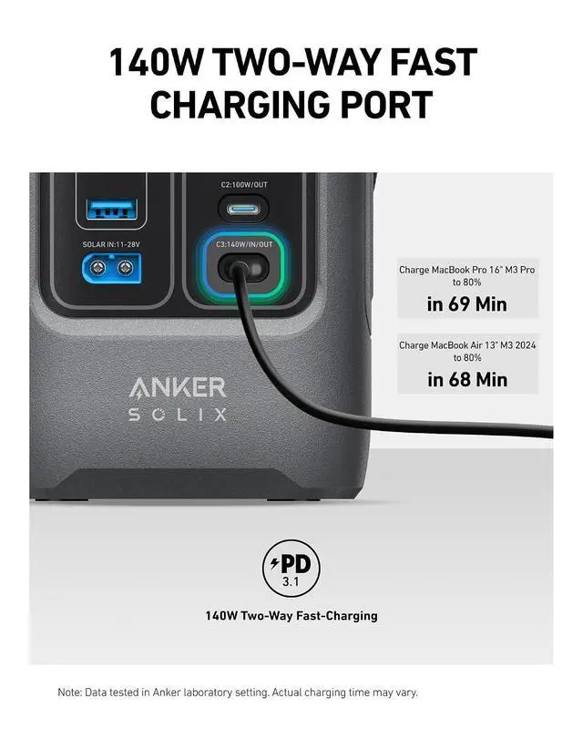 Alt view image 5 of 7 - SOLIX C200 DC Power Bank Station, 192Wh Portable Power Station, LiFePO4 Battery, 200W Solar Generator, for Outdoor Camping, Traveling, and Emergencies (No Wall Charger Included)