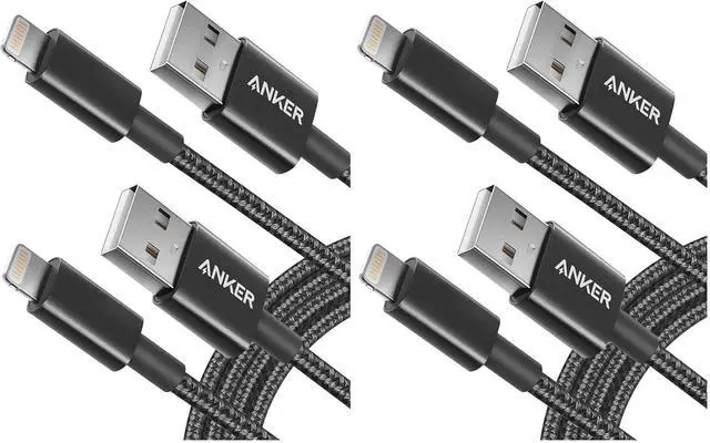 Main image of 6 ft Premium Double-Braided Nylon Lightning Cable, Apple MFi Certified for iPhone Chargers, iPhone X/8/8 Plus/7/7 Plus/6/6 Plus/5s, iPad, iPad mini, and More (Black) (Pack of 2)