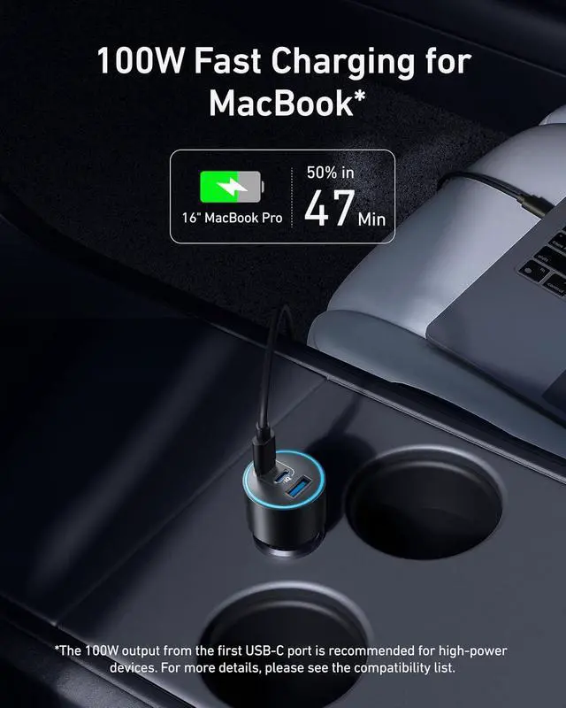 Alt view image 3 of 7 - iPhone 17 USB-C Car Charger, 167.5W Max 3-Port Ultra-Compact Type-C Fast Car Charger for MacBook Pro/Air, iPhone 17/16/15 Series, Samsung S25/S26, iPad Pro, AirPods and More