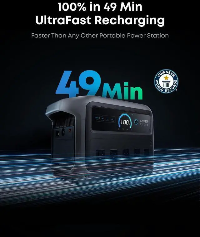 Alt view image 2 of 7 - SOLIX C1000 Gen 2 Portable Power Station with Water Resistant Bag, 2,000W (Peak 3,000W) Solar Generator, Full Charge in 49 Min, 1024wh LiFePO4 Battery for Home Backup, Power Outages, and Camping