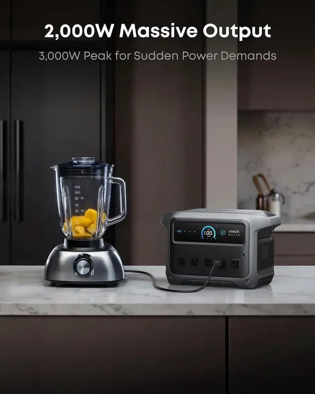 Alt view image 3 of 7 - SOLIX C1000 Gen 2 Portable Power Station with Alternator Charger, 2,000W (Peak 3,000W) Solar Generator, Full Charge in 49 Min, 1,024Wh LiFePO4 Battery for Home Backup, Power Outages, and Camping