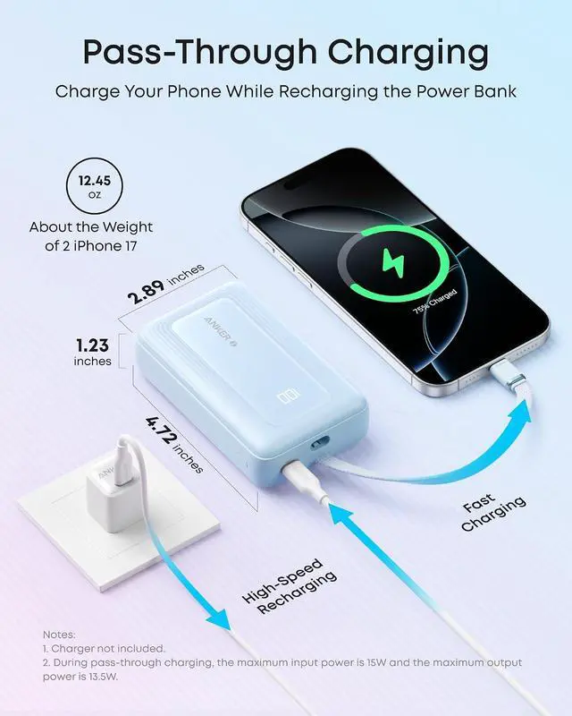 Alt view image 6 of 7 - Zolo Power Bank, 20,000mAh 45W Max Fast Portable Charger with Built-in USB-C Cable, USB C&A, 40W Battery Pack for iPhone 17 Series, MacBook, Samsung, and More (Charger Not Included)