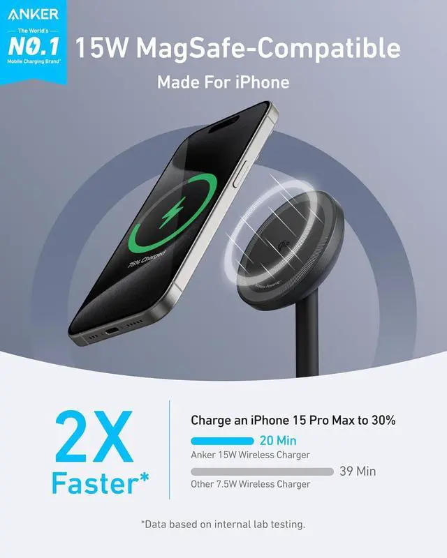Alt view image 2 of 7 - MagGo iPhone 17 MagSafe Charger Compatible Stand, 15W Fast Magnetic Wireless Charging Station, Qi2 Certified 360° Wireless Charger, Magnetic Stand for iPhone 17/16/15/14/13 Series (No Adapter)