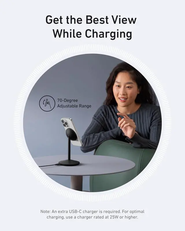 Alt view image 6 of 7 - MagGo iPhone 17 MagSafe Charger Compatible Stand, 15W Fast Magnetic Wireless Charging Station, Qi2 Certified 360° Wireless Charger, Magnetic Stand for iPhone 17/16/15/14/13 Series (No Adapter)