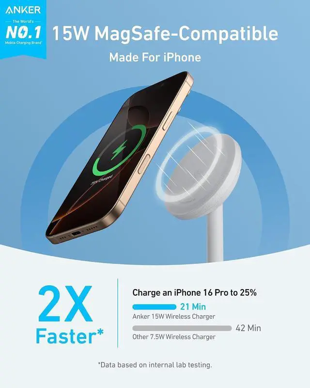 Alt view image 3 of 6 - MagGo iPhone 17 MagSafe Charger Compatible Stand, 15W Fast Magnetic Wireless Charging Station, Qi2 Certified 360° Wireless Charger (White, with Cable & Adapter)