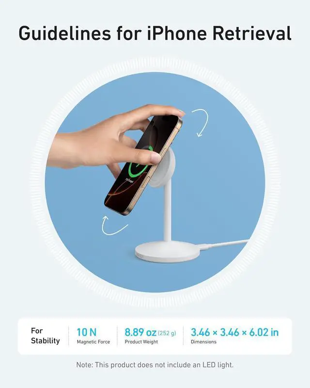 Alt view image 6 of 6 - MagGo iPhone 17 MagSafe Charger Compatible Stand, 15W Fast Magnetic Wireless Charging Station, Qi2 Certified 360° Wireless Charger (White, with Cable & Adapter)